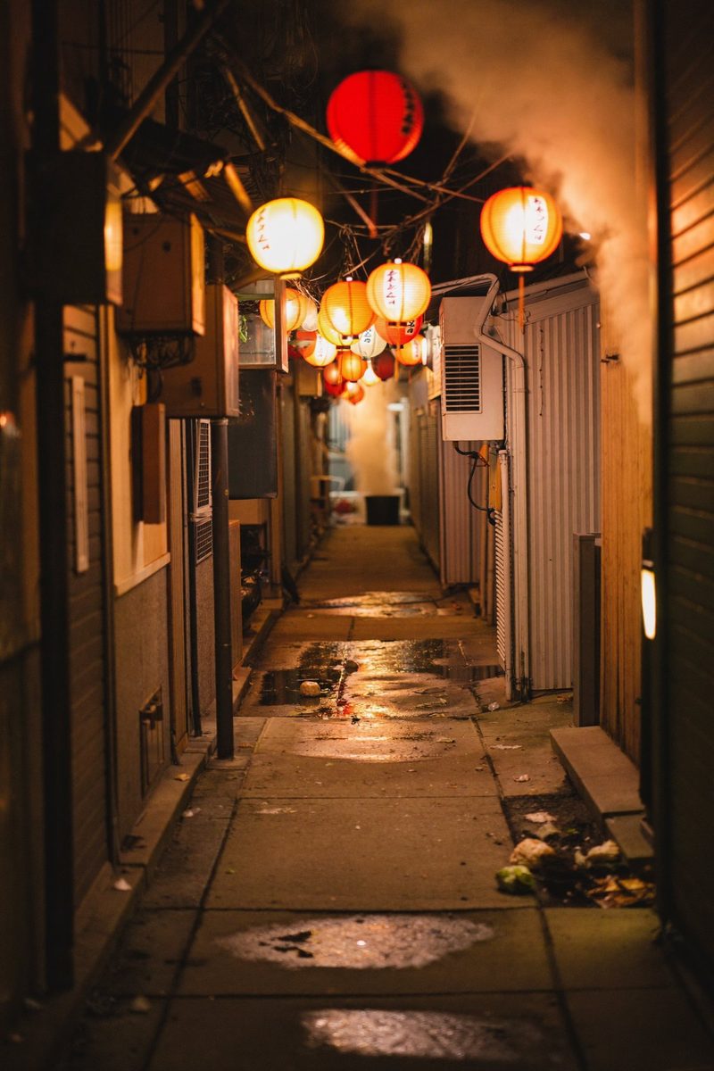 Moodboard: narrow alley with lanterns at night